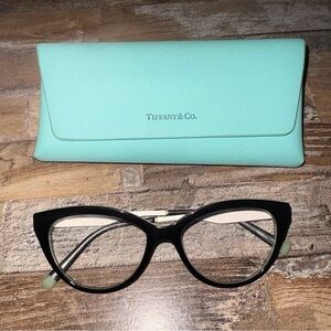 Tiffany & Co. TF 2180 8274 52-16-140 Black Cat Eye Eyeglasses Lenses & Case